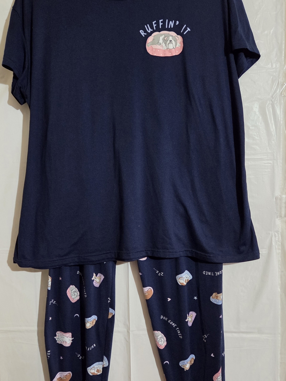 Womens Size L Navy 'Ruffin' It' Pajama Set